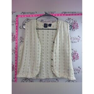 GAP cardigan vest button up white knit Cream Openwork Button-Front Knit Vest